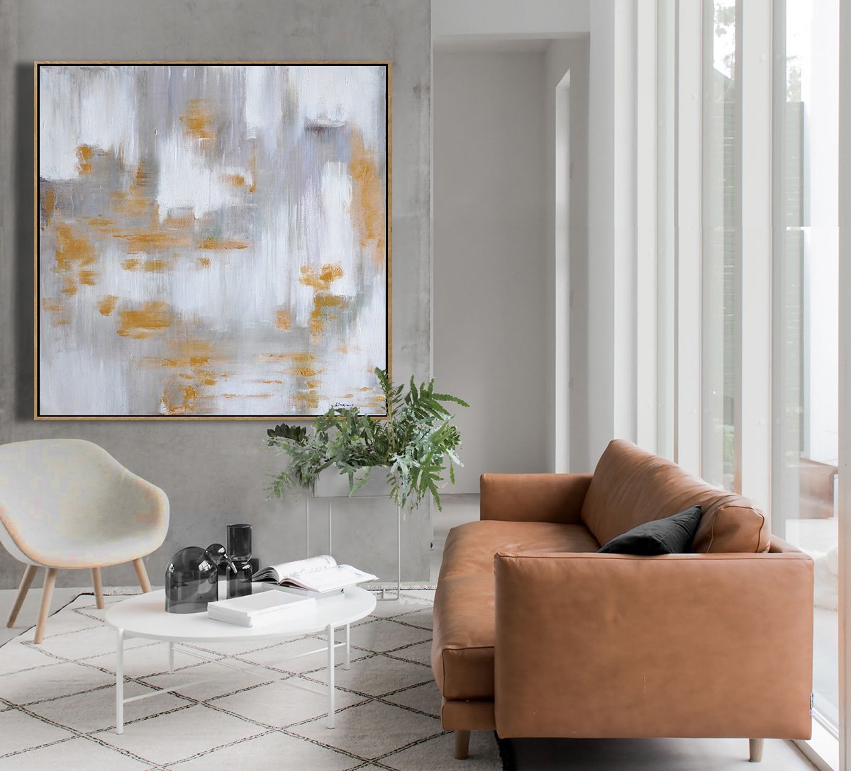 Extra Large 72" Acrylic Painting,Large Abstract Landscape Oil Painting On Canvas,Large Contemporary Painting,White,Grey,Yellow.etc